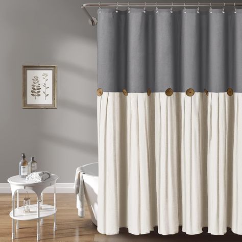 PRICES MAY VARY. Cotton linen blend，high quality fabric. Linen Button is the ideal bathroom shower curtain for your shabby chic, modern or farmhouse decor. A ruched hem and button-trimmed shower curtain elevate your space. Linen and cotton blend fabric curtain with a simple, minimalist or country style design for your bathroom. Top quality metal buttonhole for easy attachment of any ring or hook. Easy Care，Safe to machine wash cold in a mesh laundry bag and tumble dry low. MEASURE--72 x78 inches Beige Shower Curtain, Farmhouse Beige, Farmhouse Shower Curtain, Farmhouse Shower, Bathroom Partitions, Cottage Bathroom, Ideal Bathrooms, Striped Shower Curtains, Grey Curtains