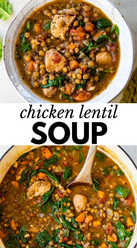 Lentil Soup Recipe With Meat, Crockpot Chicken And Lentils, Macro Friendly Lentil Soup, Lentil Chicken Noodle Soup, Lentil Bean Soup Recipes, Chicken And Lentil Soup Instant Pot, Pork And Lentil Soup, Chicken Lentil Vegetable Soup, Lentil Soup Chicken