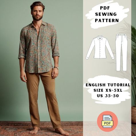 Mens Sewing Patterns Pants, Men’s Clothes Sewing Patterns, Linen Pants Pattern, Mens Sewing Patterns, Boho Men, Pants Sewing Pattern, Boho Shirt, Handmade Wardrobe, Boho Shirts