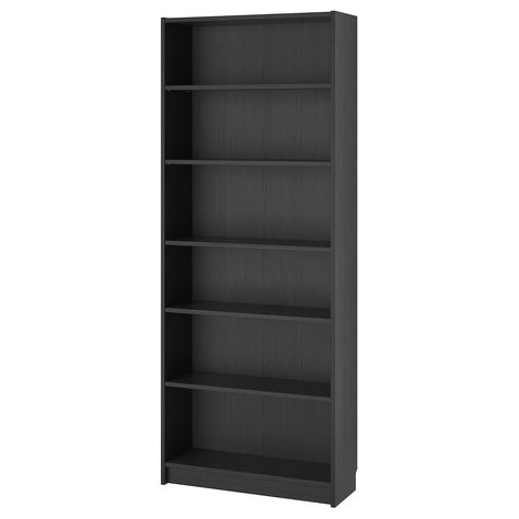 IKEA - BILLY, Bookcase, black-brown, Adjustable shelves can be arranged according to your needs. A simple unit can be enough storage for a limited space or the foundation for a larger storage solution if your needs change. Surface made from natural wood veneer. Min. ceiling height required: 80¾". Hemnes Bookcase, Malm Hack, Billy Black, Billy Oxberg, Billy Ikea, Kallax Shelf Unit, Hack Ikea, Bookcase With Glass Doors, Kallax Shelf