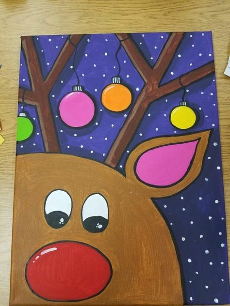 Painting Reindeer, Reindeer Painting, Diy Christmas Paintings, Christmas Canvas Art, Rudolph Christmas, Rudolph The Red Nosed Reindeer, Christmas Paintings On Canvas, Cute Canvas Paintings, Holiday Painting