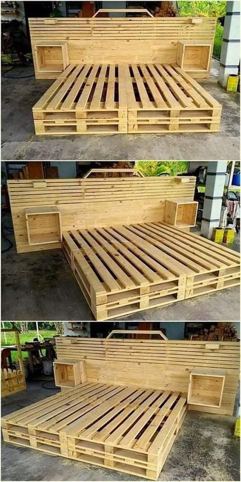 Wooden Pallet Beds, Diy Pallet Bed, Pallet Furniture Designs, Welded Furniture, Pallet Beds, Wooden Pallet Furniture, Hemma Diy, Pallet Decor, Pallet Furniture Bedroom