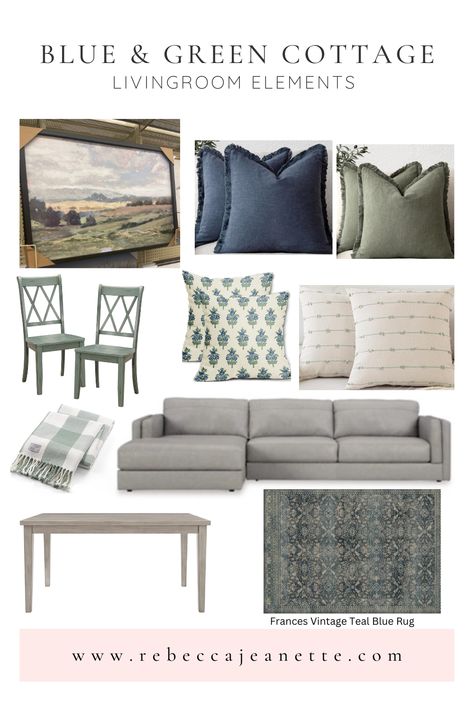 Sage Green And Navy Blue Interior, Blues And Greens Palette Home, Blue Green Gray Living Room, Blue Green Living Room Color Scheme, Blue And Green Living Room Farmhouse, Sage Green And Navy Living Room, Navy Blue And Sage Green Living Room, Blue Green Apartment, Blue And Sage Green Living Room