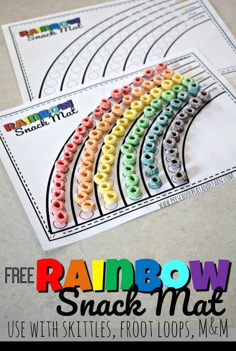 FREE Rainbow Color Matching Printable - this fun, hands on learning activity is a color recognition activity using skittles, fruit loops, or m&m candy. We use these rainbow theme snack mats to strengthen fine motor skills and math skills in toddler, preschool, prek, and kindergarten age kids. #preschool #fruitloops #colorrecognition Preschool Color Activities, Rainbow Snacks, 123 Homeschool 4 Me, Colors For Toddlers, Rainbow Activities, Color Flashcards, Weather Theme, Rainbow Printable, Color Puzzle