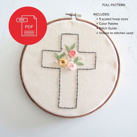 Cross Embroidery Patterns, Embroidery Easter, Cross Embroidery Designs, Christian Embroidery, Broderie Simple, Theme Wall, Simple Embroidery Designs, Towel Embroidery, Easter Cross