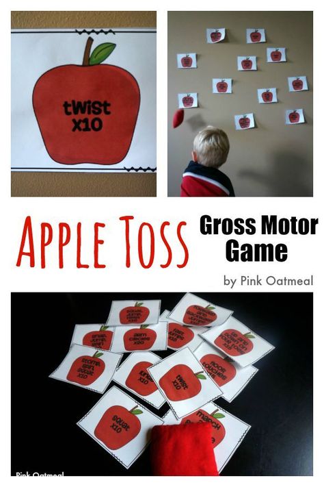 Apple Toss – Gross Motor Game  Perfect gross motor game for the fall or all year long.  A great apple activity!  Great in the education setting or at home! Preschool Gross Motor Activities, Preschool Gross Motor, Sport Crafts, Game Activities, Apple Lessons, Apple Preschool, Apple Unit, Apple Activities, Crafts Preschool