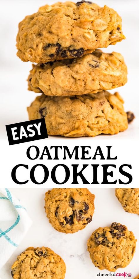 These quick and easy, budget-friendly oatmeal raisin cookies are super soft and chewy on the inside and baked to a golden mild crisp outside. Filled with nutritious oats and chewy raisins in each bite. #cheerfulcook #oatmealcookies #oatmealraisin #baking Amish Oatmeal, Easy Oatmeal Raisin Cookies, Old Fashioned Oatmeal Cookies, Best Oatmeal Raisin Cookies, Oat Cookie Recipe, Best Oatmeal Cookies, Oatmeal Cookies Easy, Cookie Recipes Oatmeal Raisin, Oatmeal Raisin Cookies Chewy