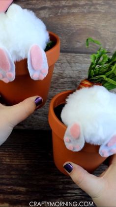 Easter Craft For Kids, Pom Pom Bunnies, Flower Pot Crafts, Easy Easter Crafts, Easter Bunny Crafts, Spring Easter Crafts, Easter Projects, Easter Craft, Easter Crafts Diy