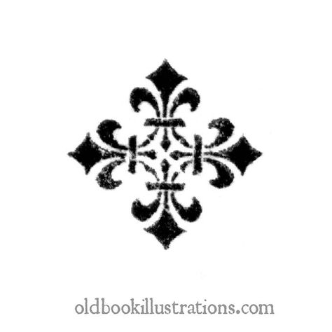 Lozenge-shaped ornament formed by four fleur-de-lis. Old Book Illustrations, Logo Design Inspiration Vintage, Traditional Tattoo Designs, Fluer De Lis, Spooky Tattoos, Tattoo Style Drawings, Graphic Poster Art, Subtle Tattoos, Dark Tattoo