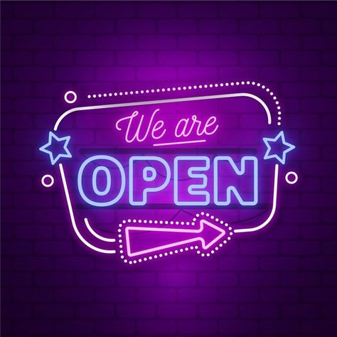 Neon we are open sign | Free Vector #Freepik #freevector #neon #sign #symbol #mark Open For Business Sign, We're Open Sign, Online Store Logo, We Are Open Sign, We Are Open For Business, We're Open For Business, Open Logo, Logo Online Shop, Neon Open Sign