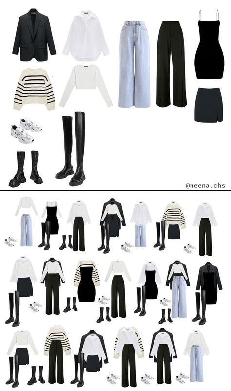 Classic Outfits For School, Autumn Capsule 2024, Classic School Outfits, Elegant Outfit School, Elegant Outfit For School, Black And White Wardrobe, Minimal Outfit Ideas, Sweater Vest Outfit, Fashion Capsule Wardrobe