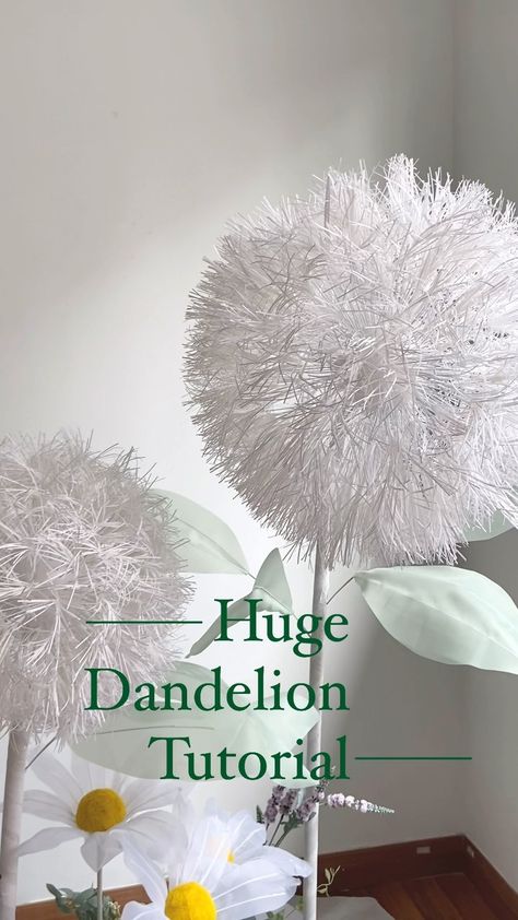 Paper Flowers Malaysia | It’s easy and hard to make huge dandelion. Easy as you’ll only need to cut the fringes but hard as you’ll need a lot of them! ⚠️300 in… | Instagram Dandelion Paper Flower, Paper Dandelion, Sip N Paint, March 25, Paper Flowers, Dandelion, Paint, Flowers, Instagram