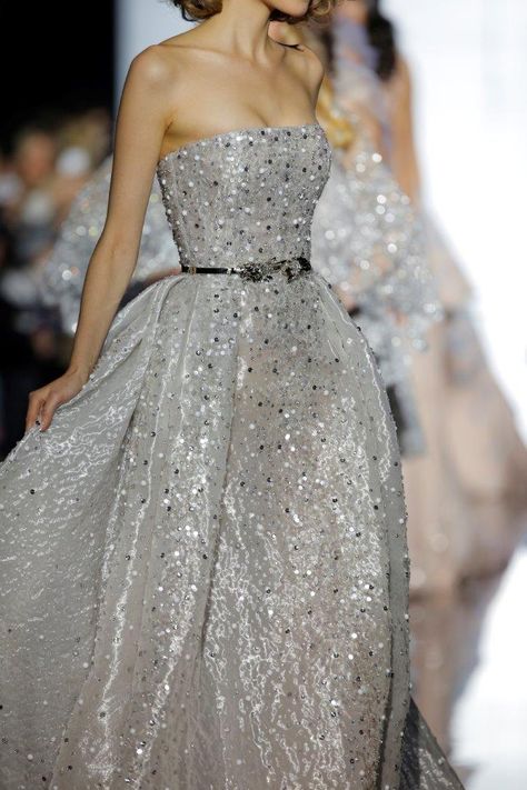 Silver Dresses Elegant, Gown Haute Couture, Silver Dresses, Silver Gown, Woman Walking, Haute Couture Dresses, Zuhair Murad, Gowns Of Elegance, Dresses Elegant