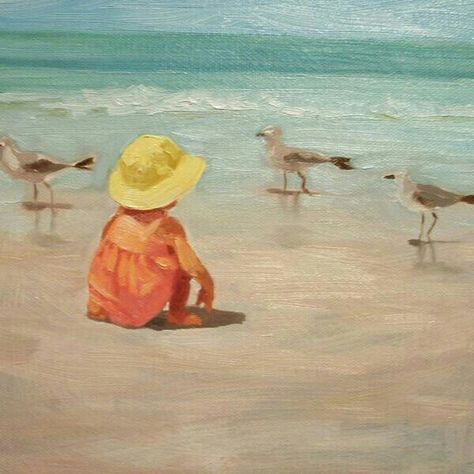 Beach Beach People, Baby Canvas, Baby Painting, Painting People, Beach Baby, Beach Painting, On Beach, Water Painting, Beach Scenes