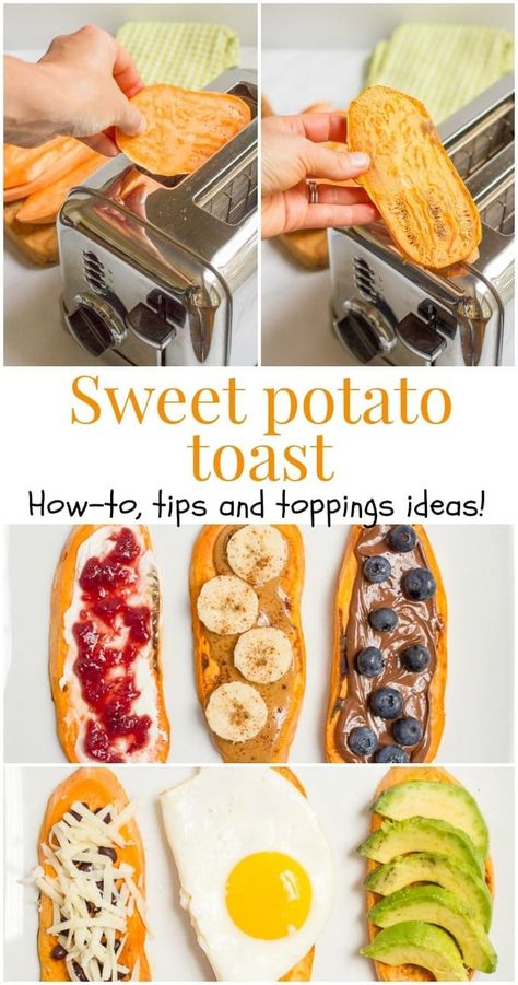 Quick And Healthy Breakfast, Potato Toast, Sweet Potato Toast, God Mat, Diet Vegetarian, Paleo Breakfast, Idee Pasto Sano, Sweet Potato Recipes, Sweet And Savory