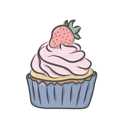 Cupcakes Drawing Cute, Cupcake Digital Art, Sweet Drawing Ideas, Cupcake Cakes Drawing, Drawings Of Cupcakes, Sweet Food Drawing, Cupcake Drawing Aesthetic, Simple Cupcake Drawing, Cupcake Illustration Cute