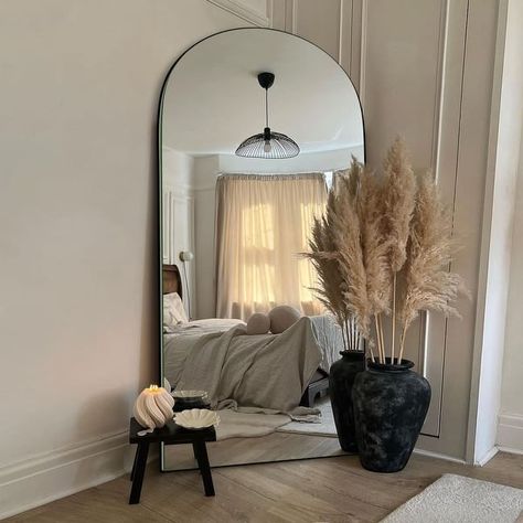 Modern Arched Full-Length Wood Floor Standing Mirror - Bed Bath & Beyond - 39071374 Women Bedroom, Floor Length Mirror, Floor Standing Mirror, Design Room, Bedroom Modern, Couple Bedroom, Living Room Mirrors, Bedroom Mirror, Standing Mirror