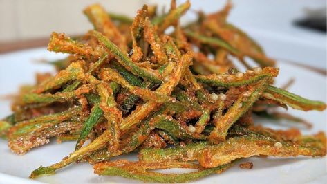 How To Make Crispy Fried Okra Okra Recipes Fried, Kurkuri Bhindi, Crispy Okra, Bhindi Fry, Bhindi Recipe, Okra Fries, Fried Okra, Okra Recipes, Famous Recipe