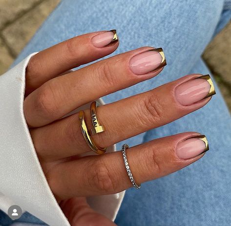 Gold Tip Nails, Summer Nail Inspiration, Gold Chrome Nails, Builder Gel Nails, Minimal Nails, Work Nails, Classy Acrylic Nails, Neutral Nails, Girls Nails