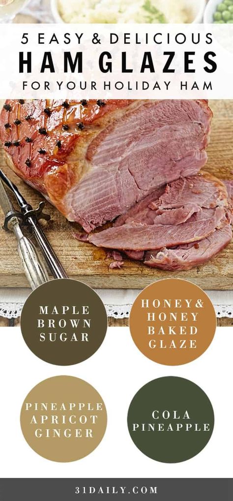 Yes, holiday hams come with little packets. But you can make your own delicious glaze. We have 5 easy ham glaze recipes you'll love this holiday season. #holiday #ham #hamglaze #hamrecipes #easter #christmas #31Daily #easy #holiday Ham Marinade, Baked Ham Glaze, Ham Glazes, Easy Ham Glaze, 31 Daily, Ham Glaze Recipe, Easter Ham, Easy Ham, Holiday Ham