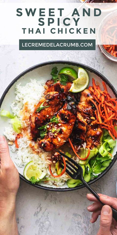 Spicy Asian Chicken, Thai Chicken Recipes, Sweet And Spicy Chicken, Asian Chicken Recipes, Spicy Thai, Thai Chicken, Health Dinner Recipes, Chicken And Rice, Chicken Dishes Recipes