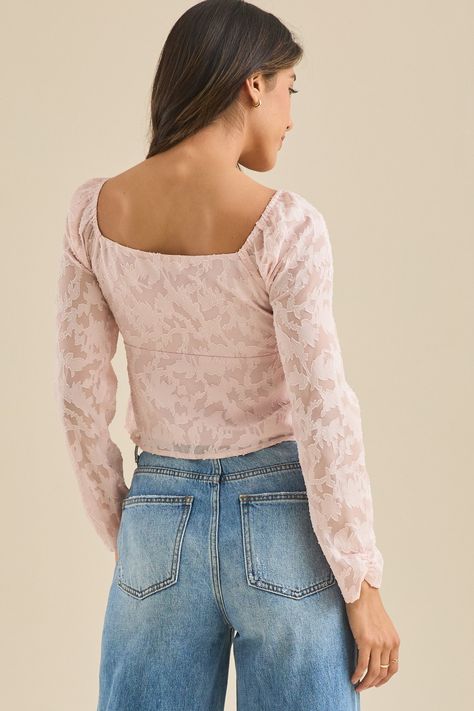 Layken Lace Bow Top in Pink | Altar'd State Altered State, Bow Top, Altard State, Lace Bows, Altar'd State, Pale Pink, Aesthetic Clothes, Lace, Pink