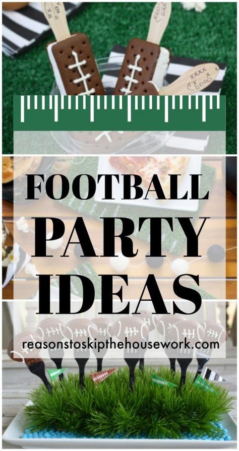 Football party ideas - perfect for the Superbowl... or for your football-mad kids birthday! Flag Football Party, Easy Football Party Food, Easy Football Snacks, 49ers Birthday Party, Kids Football Parties, Superbowl Party Decorations, Football Theme Birthday, Super Bowl Decorations, Football Party Foods