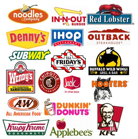 Get ready to be shocked. American Logo Design, Famous Logo Design, Food Brand Logos, Logo Luxe, Luxe Logo, Noodles And Company, Fast Food Logos, American Logo, American Fast Food