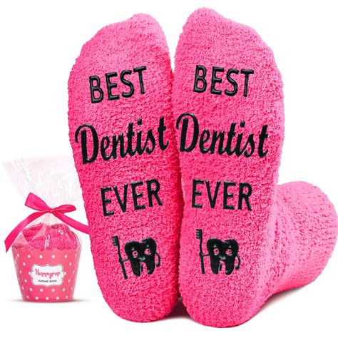 PRICES MAY VARY. DENTIST SOCKS: Dark pink fuzzy dental socks. Say it with socks - “BEST Dentist EVER”, which are soft and moisture-wicking, wrapping your feet with excellent comfort. SIZE & MATERIAL: These fuzzy socks are made of plush coral fleece, providing ultimate comfort and warmth. Designed to fit women's shoe sizes 6-10. Our fuzzy socks also feature black non-slip soles, ensuring your safety on wood and tile floors. CUPCAKE PACKAGING: To ensure easy transportation, they are not assembled. Dental Socks, National Dentist Day, Dentist Gifts, Dental Doctor, Dentist Day, Cupcake Packaging, National Doctors Day, Dentist Humor, Dental Gifts