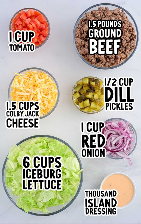 Big Mac Healthy, Bic Mac Salad, Big Mac Pasta Salad Recipe, Sandwich Salad Recipes, Healthy Big Mac Salad, Big Mac Bowls, Big Mac Pasta Salad, Big Mac Salad Keto, Big Salad Recipes