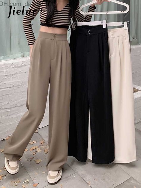 none Bred Outfits, Formal Pants Women, Korean Pants, Women High Waist Pants, Linen Style Fashion, Trousers For Girls, Trousers Women Wide Leg, Pants Woman, Pant Women