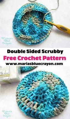 Free crochet pattern for a durable double sided scrubby for the kitchen and bath. #scrubby #crochet #pattern Scrubby Yarn Crochet Patterns, Scrubby Yarn Crochet, Scrubbies Crochet Pattern, Crochet Washcloth Pattern, Scrubby Yarn, Crochet Scrubbies, Blue Crayon, Dishcloth Crochet Pattern, Crochet Washcloth