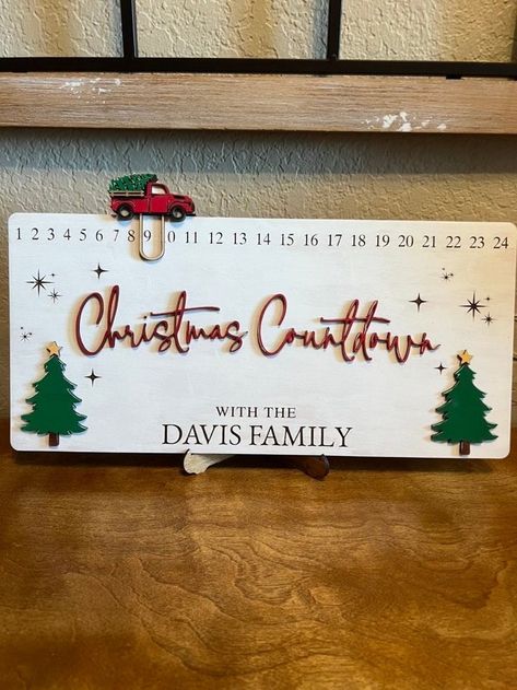 Explore unique laser-engraved gifts perfect for any occasion featuring glowforge projects and creative ideas that show you care this holiday season! Count Down To Christmas Sign, Wooden Christmas Countdown, Wooden Things To Make And Sell, Christmas Laser Projects, Diy Crafts To Sell Unique, Diy Christmas Countdown Calendar, Wood Christmas Countdown, Christmas Countdown Craft, Christmas Countdown Ideas