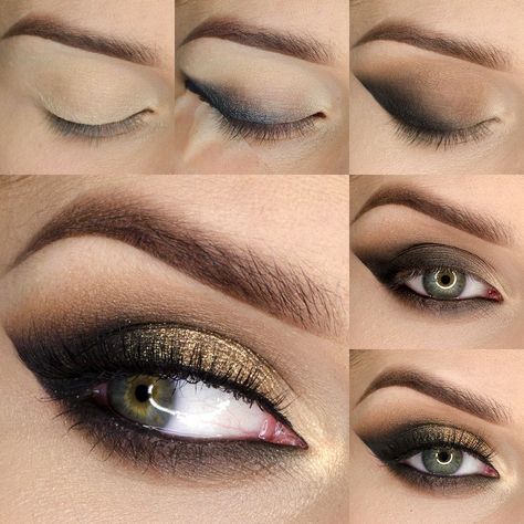 Black And Golden Eye Makeup, Photo Makeup Tutorial, Makeup Ideas Black, Black Dress Boho, Smokey Cat Eye, Golden Eye Makeup, Eclipse Photos, Makeup Geek Eyeshadow, Photo Makeup