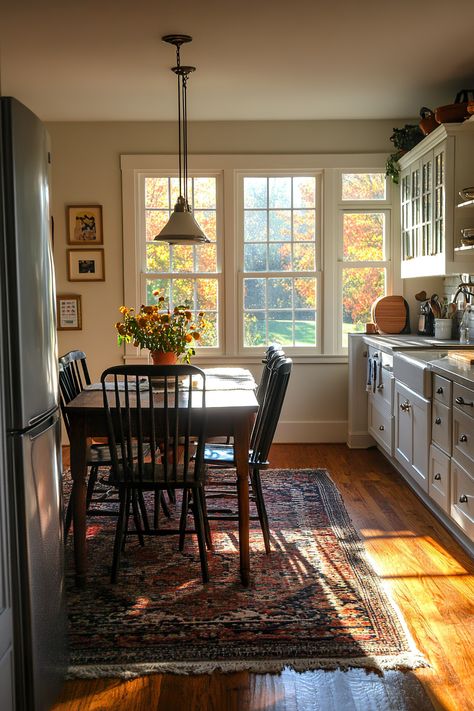 Kitchen Fall Wall Decor: Autumnal Touches - Quiet Minimal Americana House Aesthetic, Mid Century Modern English Cottage, Small Dining Room In Kitchen, French Country Victorian, Townhouse Home Decor, 1890 Home Interiors, Traditionalism Aesthetic, All Creatures Great And Small Kitchen, Fall Decorations For Kitchen