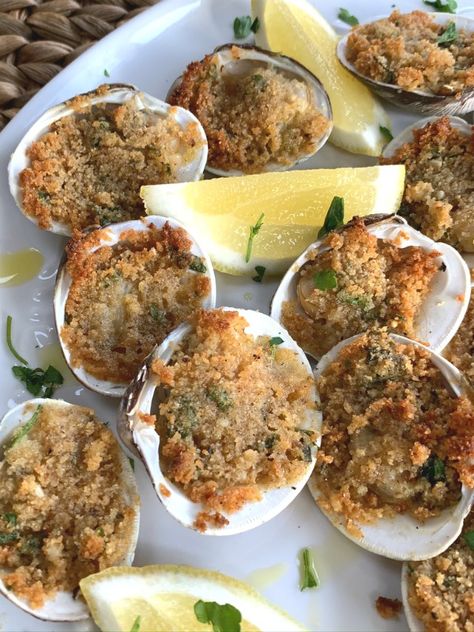 Perfect Baked Stuffed Clams - Proud Italian Cook Stuffed Clams Recipe New England, Baked Stuffed Clams Recipe, Chopped Baked Clams Recipe, Stuffed Clams Baked, Cherrystone Clams Recipe, Stuffies Recipe, Stuffed Clams Recipe, Baked Clams Recipe, Clams Oreganata