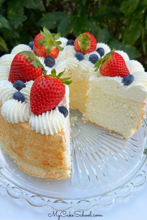 Angel Fruit Cake, One Serving Cake, Fancy Angel Food Cake, Angel Food Cake Flavors, Frosted Angel Food Cake, Angel Food Cake Wedding Cakes, Angel Food Layer Cake, Angel Food Ice Cream Cake, Angel Food Cake And Strawberries