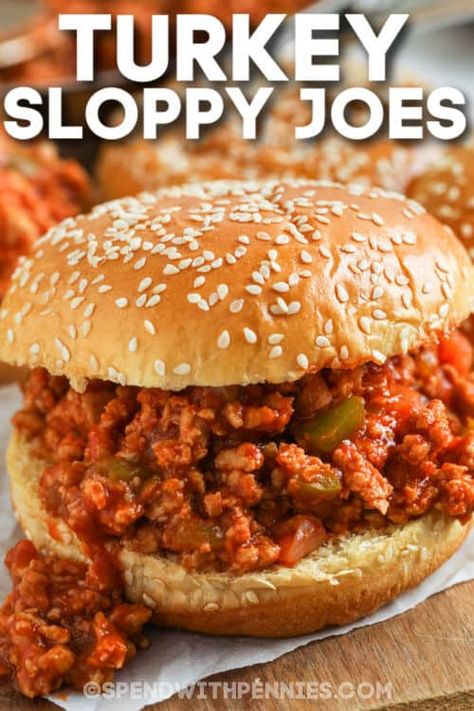 Turkey Sloppy Joes - Spend With Pennies Ground Turkey Sloppy Joes, Turkey Sloppy Joes Recipe, Healthy Sloppy Joe Recipe, Chicken Sloppy Joes, Healthy Sloppy Joes, Turkey Sloppy Joes, Homemade Sloppy Joes, Crockpot Turkey, Soup Appetizers