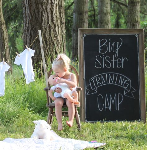 Big Sister Camp Announcement, Sister In Training Announcement, Big Sister Photo Shoot Announcement, Big Sister Training Camp Announcement, Big Sister Announcement Balloons, Big Sibling Training Announcement, Sibling Announcement Ideas, Cute Big Sister Announcement, Second Gender Reveal Ideas