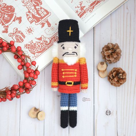 Crochet Nutcracker, Crochet Characters, Crochet Christmas Ornaments Free, Crochet Baby Booties Pattern, Baby Booties Pattern, Red Yarn, Crochet Christmas Ornaments, Crochet Baby Booties, Crochet Christmas