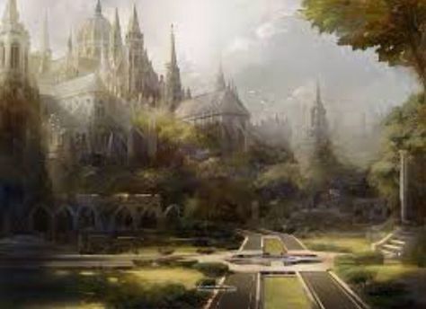 Magic school Fantasy Magic, Fantasy City, Fantasy Castle, Fantasy Setting, Fantasy Places, Magic School, Matte Painting, Art Et Illustration, Fantasy Art Landscapes