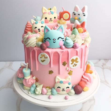 #kawaii #birthdayparty #forkidstomake Cake Ideas For 8 Year Girl, Kawaii Cake Designs, Kawaii Cake Pops, 9 Birthday Cake Girl, Kawaii Birthday Decorations, Kawaii Birthday Party Decorations, Cake Girls Birthday Ideas, 7th Birthday Girl Ideas Cake, Birthday Cake For 7 Yrs Old Girl