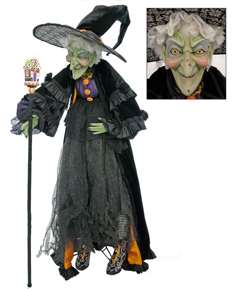 witch.quenalbertini: Life-size Greta Witch Doll W Stand 60 Life Size Witch, Bakery Window, Witch Dolls, Halloween Witch Dolls, Witch Things, Country Halloween, Witch Figurines, Baba Jaga, Treats Halloween