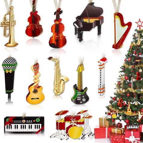 PRICES MAY VARY. What You Will Get: you will receive a total of 36 pieces of hanging musical instruments ornaments in 12 different styles, the ample quantity can certainly meet your daily gift requirements and certain decorative needs, and you can store them for future use Musical Instrument Theme Design: our wooden instrument Christmas decorations adopt 12 different kinds of musical instrument as the main theme, you can see piano, guitar, violin, trumpet, accordion, electronic organ and so on, Piano Ornament, Kids Tree Ornaments, Music Tree, Ornaments For Christmas Tree, Disco Party Decorations, Ornaments For Christmas, Christmas Musical, Hanging Tree, Music Themed