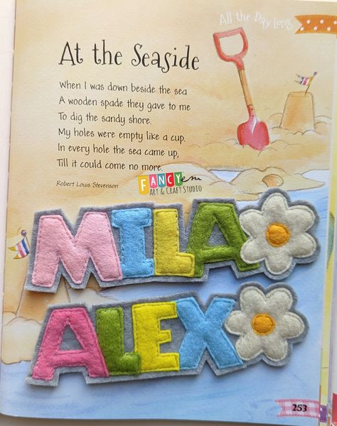 Felt "name" bookmark can be a great gift for younger and older readers Felt Bookmarks Diy, Bookmark Felt, Book Club Party, Hand Embroidery Letters, Felt Name, Felt Bookmark, Sewing Stuffed Animals, Bookmarks Kids, Felt Embroidery