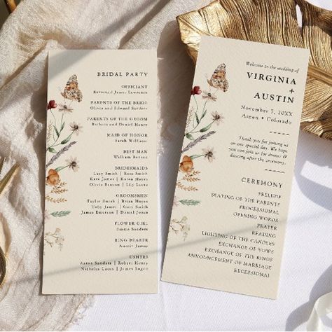 Boho Floral Wedding Program Boho Floral Wedding, Elegant Wedding Programs, Wildflower Wedding Invitations, Boho Wildflower, Cowgirl Wedding, Watercolor Wildflowers, Copper Wedding, June Wedding, Fall Weddings