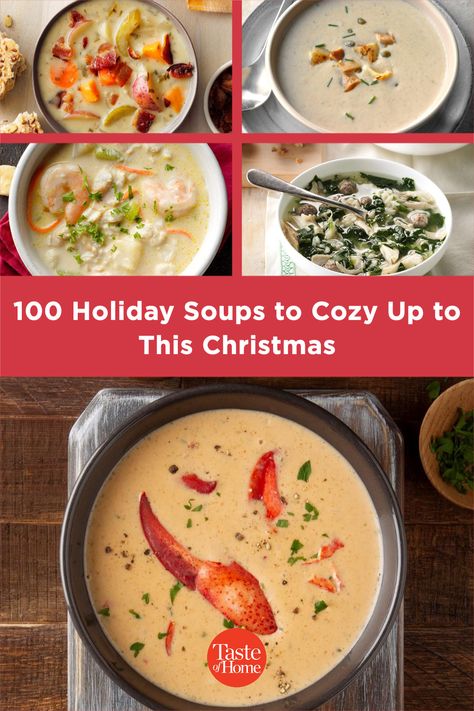 Best Soups For A Party, Christmas Dinner Soup Recipes, Soup Christmas Dinner, Fall And Winter Soups, Best Christmas Soup Recipes, Christmas Eve Soup Ideas, Cozy Winter Soup Recipes, Christmas Eve Soup Recipes, Christmas Soups Party