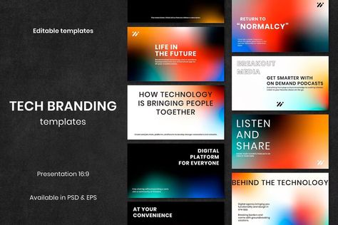 Free PSD | Gradient tech marketing template psd presentation collection Technology Template, Tech Marketing, Tech Branding, Design Technology, Gradient Design, Template Google, Marketing Template, Presentation Design, Free Psd