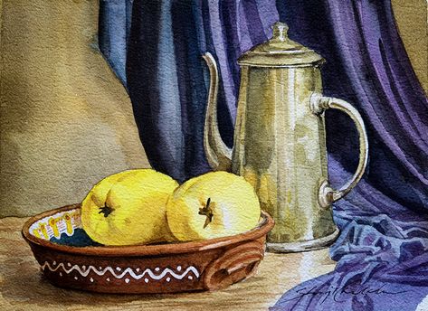 In this video, I have portrayed the still life of a steel jug and a basket of fruits using watercolor. I have used Lemon yellow, Prussian blue, and Scarlet Lake for the painting. The paint mixing tutorial and step-by-step use of watercolor are shown. Hope you guys watch and learn the basics of watercolor painting. TAKE YOUR BRUSH AND START PAINTING! Basket Of Fruits, Watercolor Still Life, Paint Mixing, Waterfall Art, Start Painting, Prussian Blue, Still Life Drawing, Watercolor Brushes, Watercolor Sketch