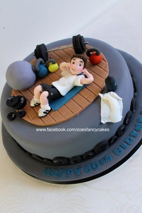 Gym cake - Cake by Zoe's Fancy Cakes. more at https://www.facebook.com/zoesfancycakes Kue Fondant, Cake For Him, Fitness Cake, Gym Cake, Zoes Fancy Cakes, New Birthday Cake, Dad Birthday Cakes, Bolo Fit, Birthday Cake For Him